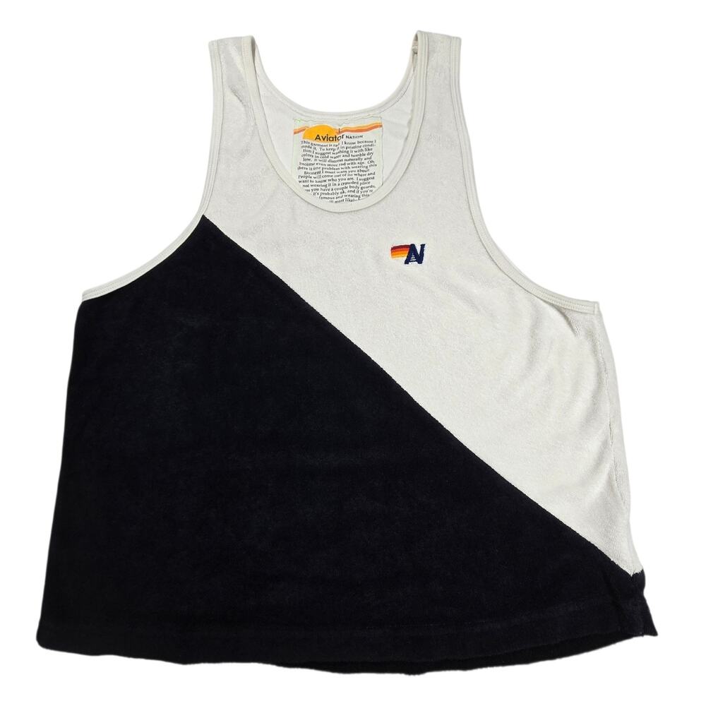 Aviator Nation Colorblock Terry Glider Tank Top Black & White Large Made in USA